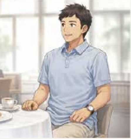 レストランでシャツの裾を出している様子