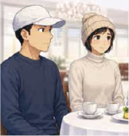 レストランで帽子を着用している様子
